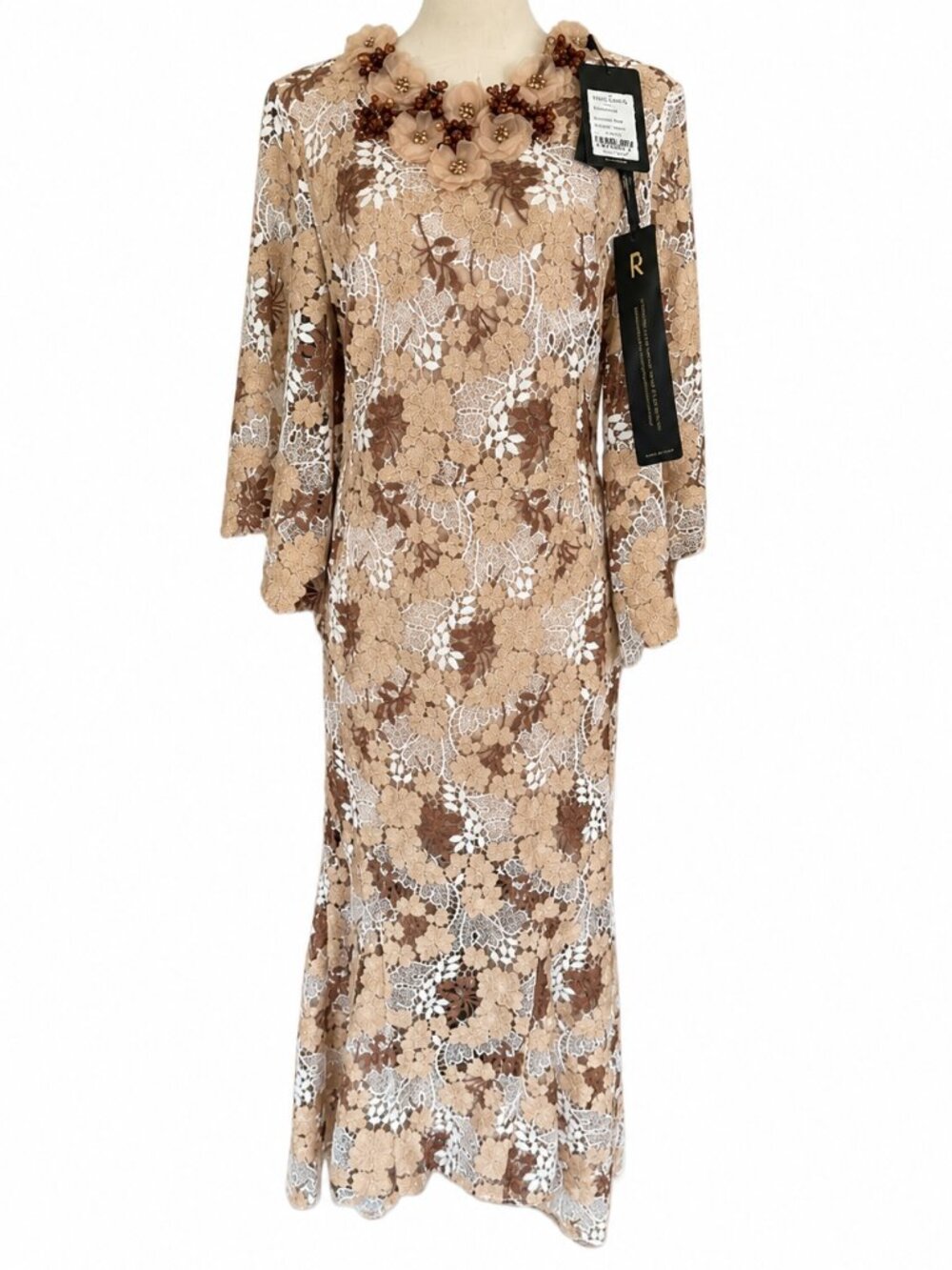 RICH RADI Q'S Rhinestone Openwork Embroidered Florals Lace Dress